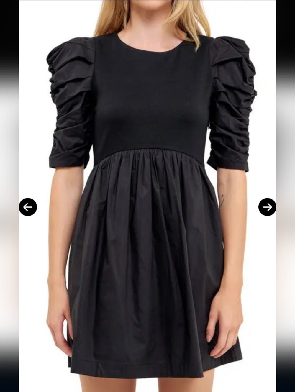 English Factory Pleated Puff Sleeve Mini Dress in Black Size Small